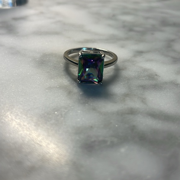 77gems Jewelry - Large Mystic topaz solitaire ring 925 sterling silver size 6